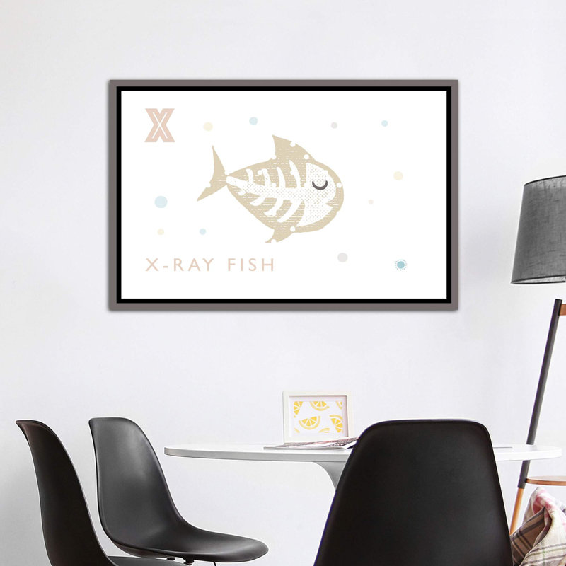 Xray Fish - imprimé, Pas de tapis, H 40 po x l 60 po x 1,5 po, Toile avec cadre gris
