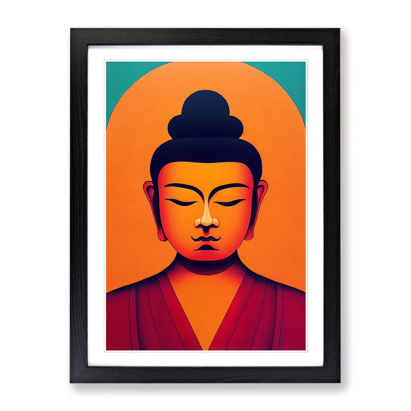 Buddha Geometric - Single Picture Frame Print, Black Framed, 34cm H x 25cm W x 2cm D