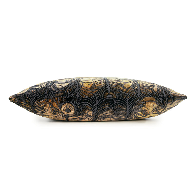 Peacock Feather Square Velvet Pillow Cover & Insert, Copper Ivy, Square 18"