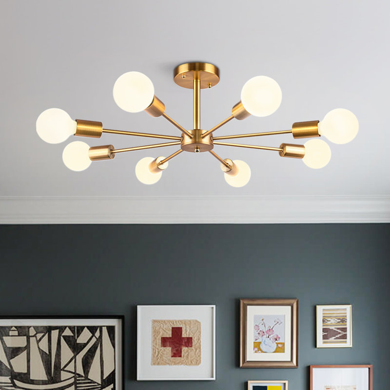 Hollen 8-Light 60cm Sputnik Semi Flush Mount Ceiling Light Fixture (Bulbs Not Included), Gold