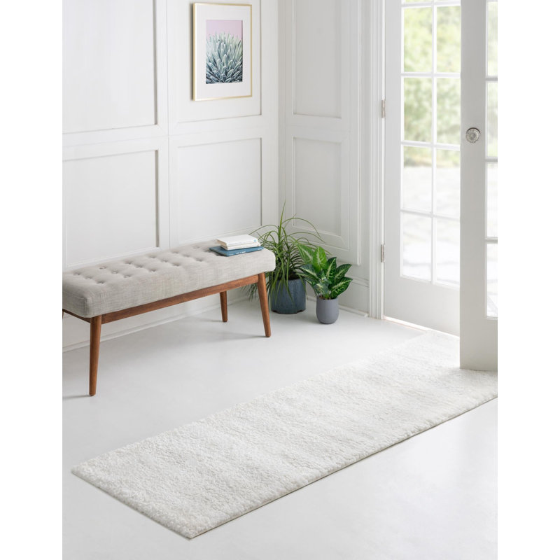 Tapis blanc éclatant Sarenna, Tapis de couloir 2 pi 2 po x 6 pi 7 po