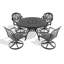 Ensemble de salle à manger 5 pièces en aluminium coulé résistant aux intempéries, comprenant 4 chaises pivotantes et une table ronde de 47,24 po avec structure noire