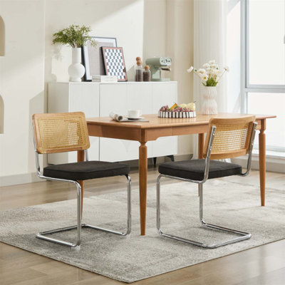 Mid Century Modern Dining Chairs Set Of 2, Velvet Accent With Cane Back And Chrome Base, For Elegant And Comfortable Seating