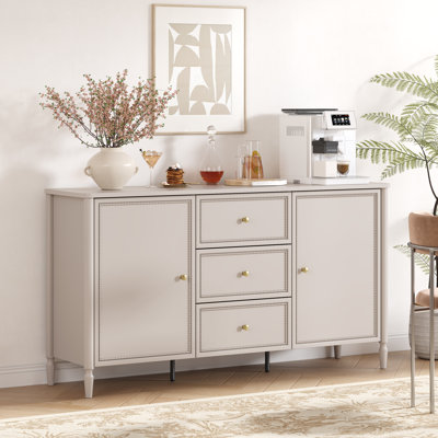 59" W Large Farmhouse Sideboard Buffet Cabinet With Barn Doors And Adjustable Shelves