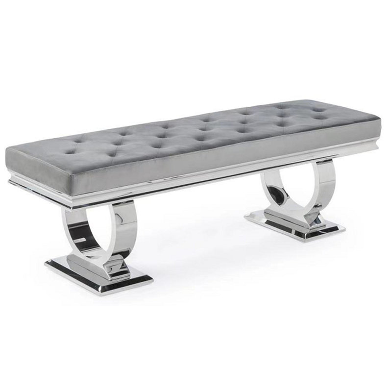 Rodrick Velvet Upholstered Bench, Light Grey