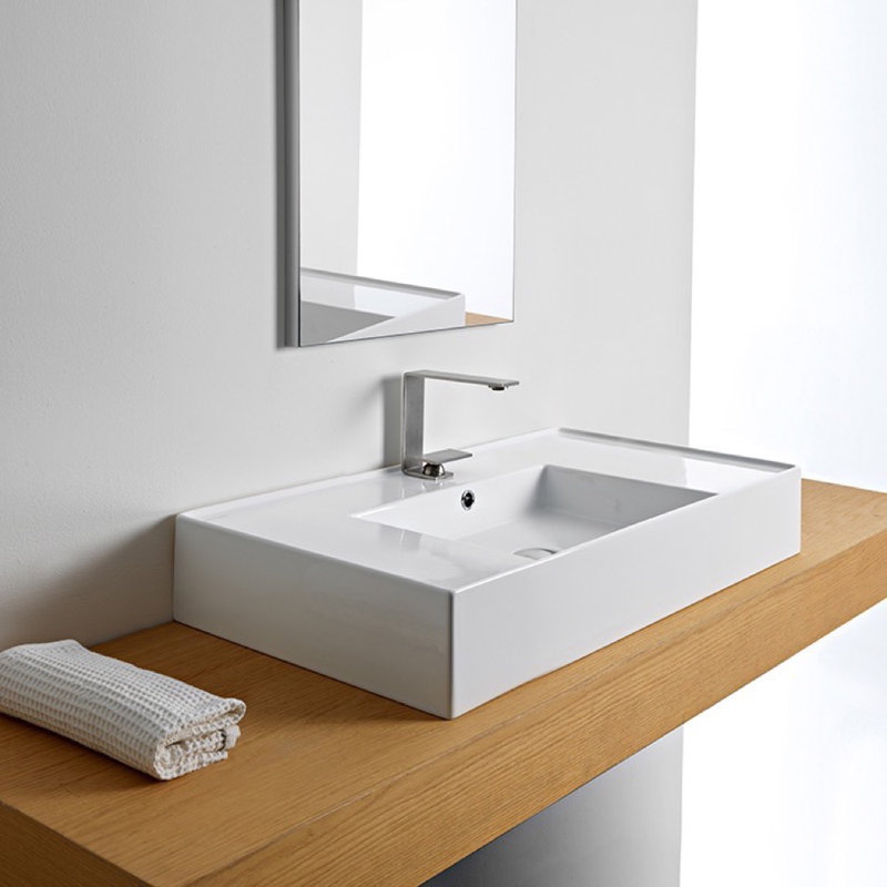 Scarabeo By Nameeks 17.4'' Glossy White Ceramic Rectangular Bathroom Sink with Overflow, One Hole