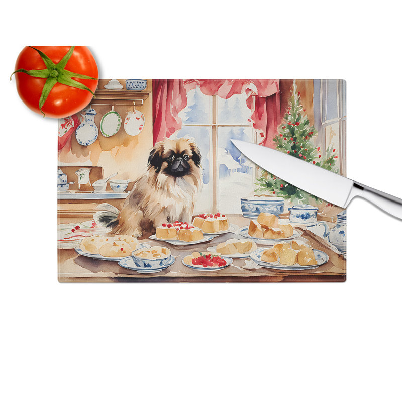 Pekingese Christmas Cookies Glass Cutting Board