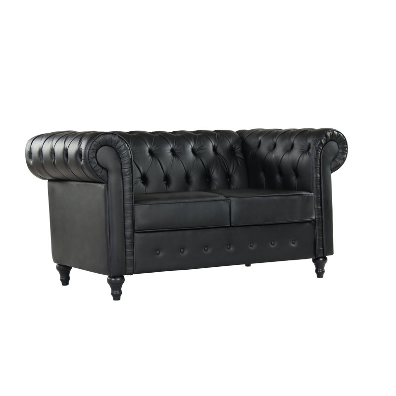 Amburgey 61.8'' Faux Leather Loveseat, Black Faux Leather