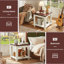 Ensemble de 2 tables de bout Farmhouse avec tablette de rangement à 2 niveaux, grande table d'appoint carrée avec 4 pieds carrés en bois massif, petite table basse de salon, blanc-50285955-48327488