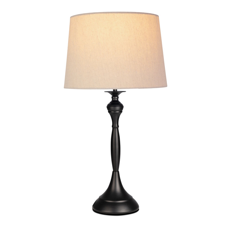 Antibes Candlestick Style Metal Table Lamp, Black, 55cm H x 30cm W x 30cm D, Black Base/Beige Shade
