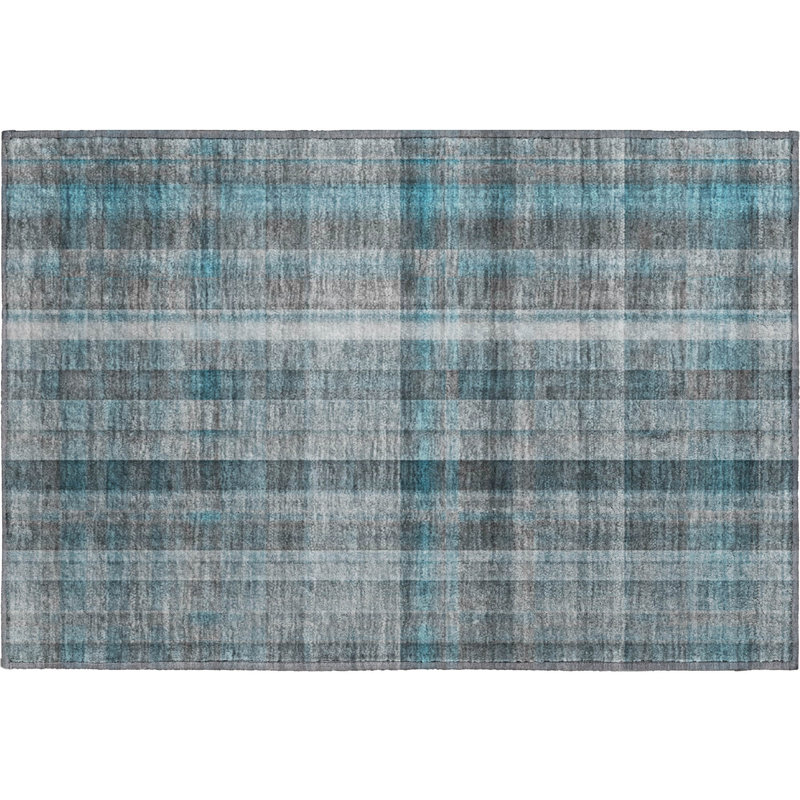 Premium Machine Washable Cerrito AMF534 Teal Rug, Rectangle 1'8" x 2'6"