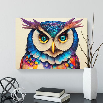 Colourful Long Eared Owl - Wrapped Canvas