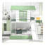 Lit superposé simple au-dessus de simple avec glissière convertible et lit gigogne, blanc et vert