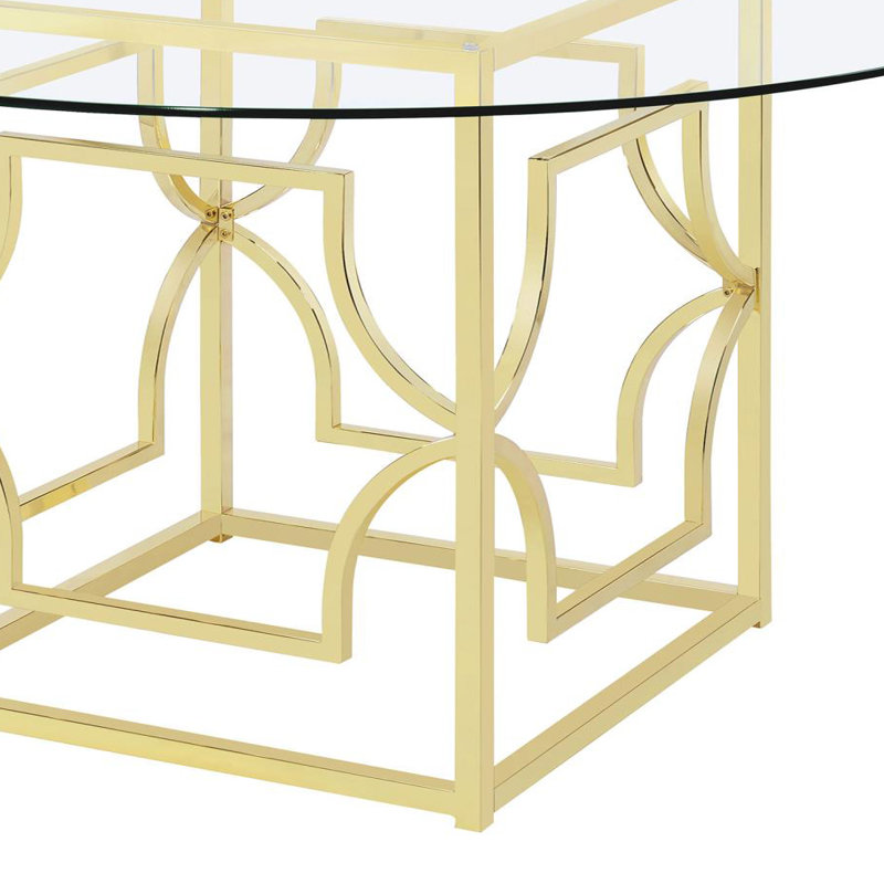Round Glass Top Metal Base Dining Table, Gold