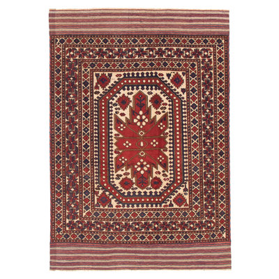 Tapis rouge foncé noué à la main de conception unique 6 pi 6 po x 9 pi 2 po Jodina