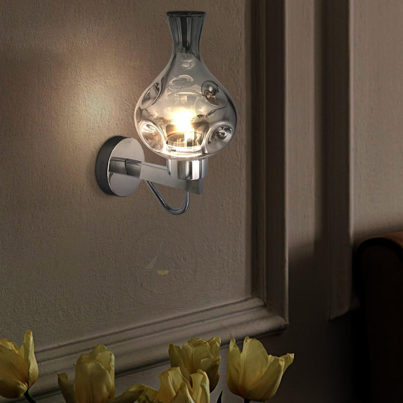Aletris Glass LED Armed Sconce, Smokey Chrome, No