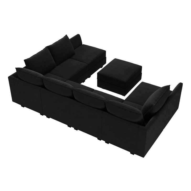 Canapé modulaire en coin avec chaise et repose-pieds Tremee, Velours noir