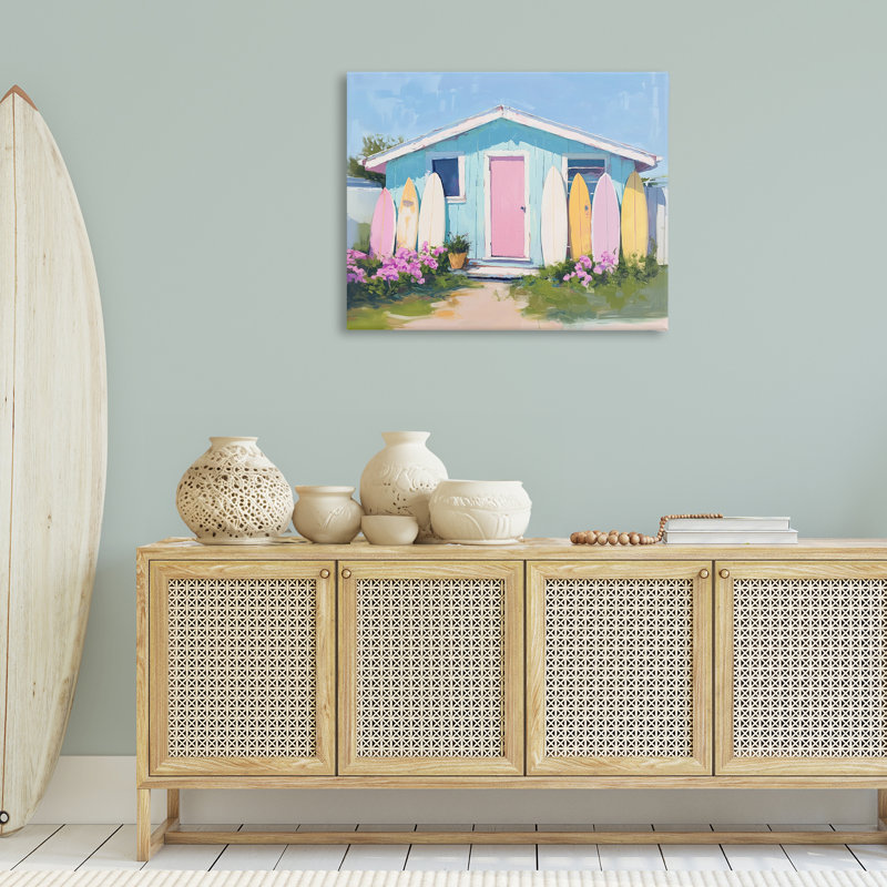 Cabine avec toile de planches de surf pastel, design par Arlington Prints, H 30 po x l 40 po