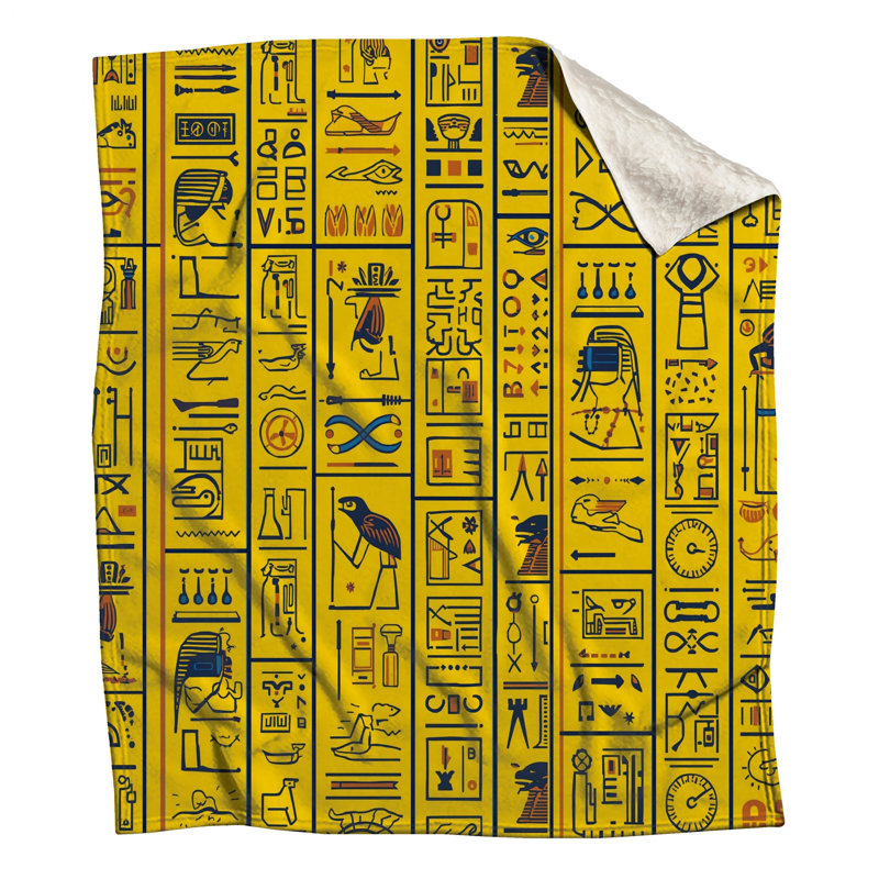 Couvertures jaunes de symboles hiéroglyphiques, L 50 po x H 60 po
