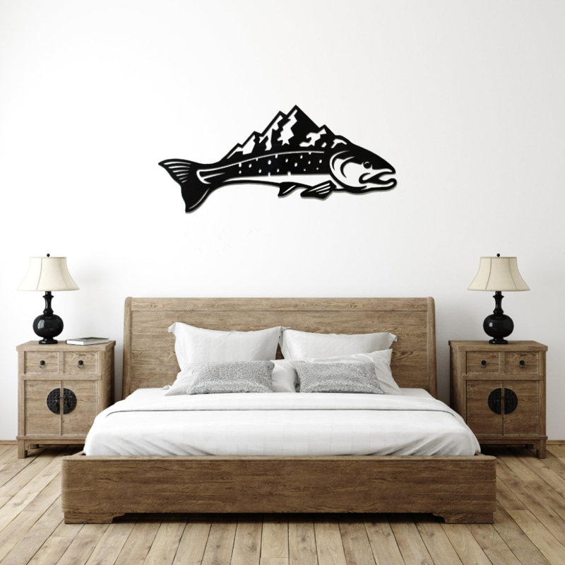 Art mural en métal Trout Mountains Fish, Noir, H 20 po x l 46 po x P 0,12 po
