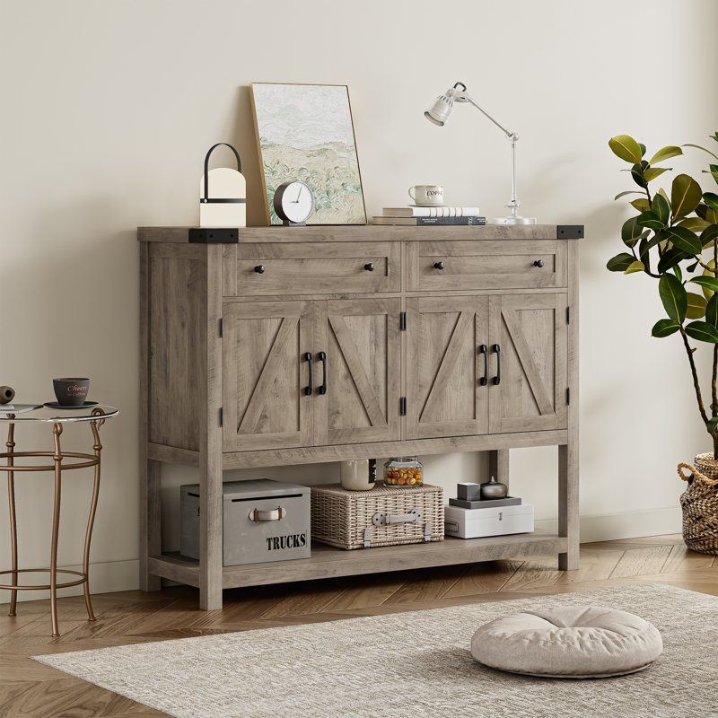 Darius 47.2" Wood Console Table with 2 Drawers, Gray Base/Gray Top