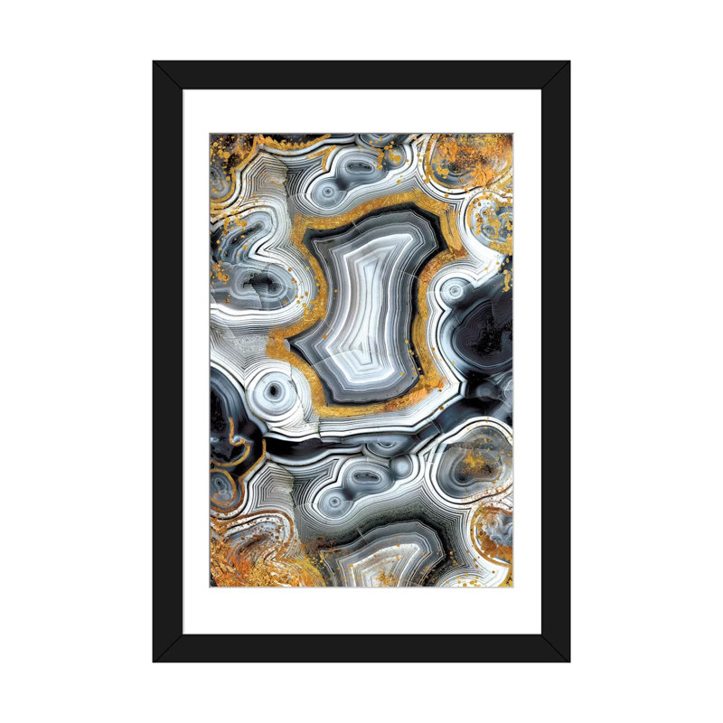 Geode onyx, impression sur toile tendue, Papier d'art encadré noir, Blanc, H 24 po x l 16 po x P 1 po