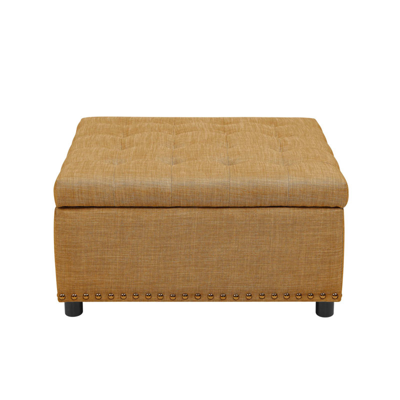 Repose-pieds capitonné avec rangement en lin durable, capitonnage à boutons et garniture cloutée pour une utilisation élégante et fonctionnelle dans n'importe quelle pièce