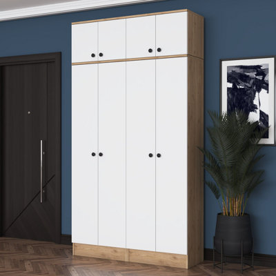 Modern Hall Stand with Coat Rack & Shelves, Walnut & White, 47.1 x 89.0 x 14.8 inches | 100% Melamine Coated E1 Quality Chipboard, Durable 0.71-inch Thickness | Stylish Entryway Storage, Wall-Mountable Design