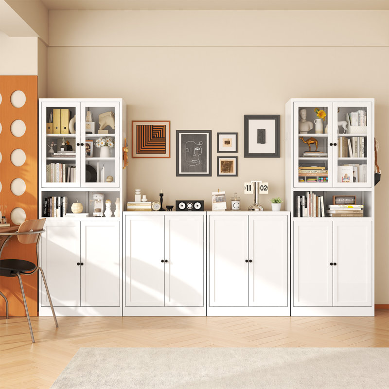  4-Piece Metal Pantry Cabinet with Adjustable Shelves & Anti-Tip Safety，for Kitchen, Living Room.