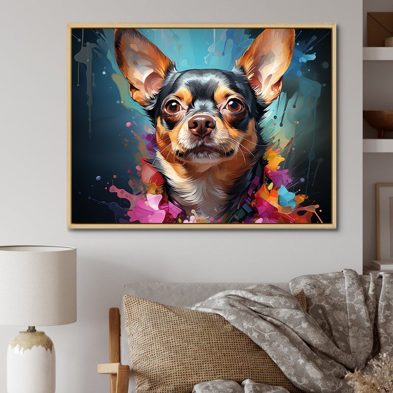Chihuahua chic I sur toile, H 44 po x l 34 po x P 1,5 po, Cadre naturel flottant