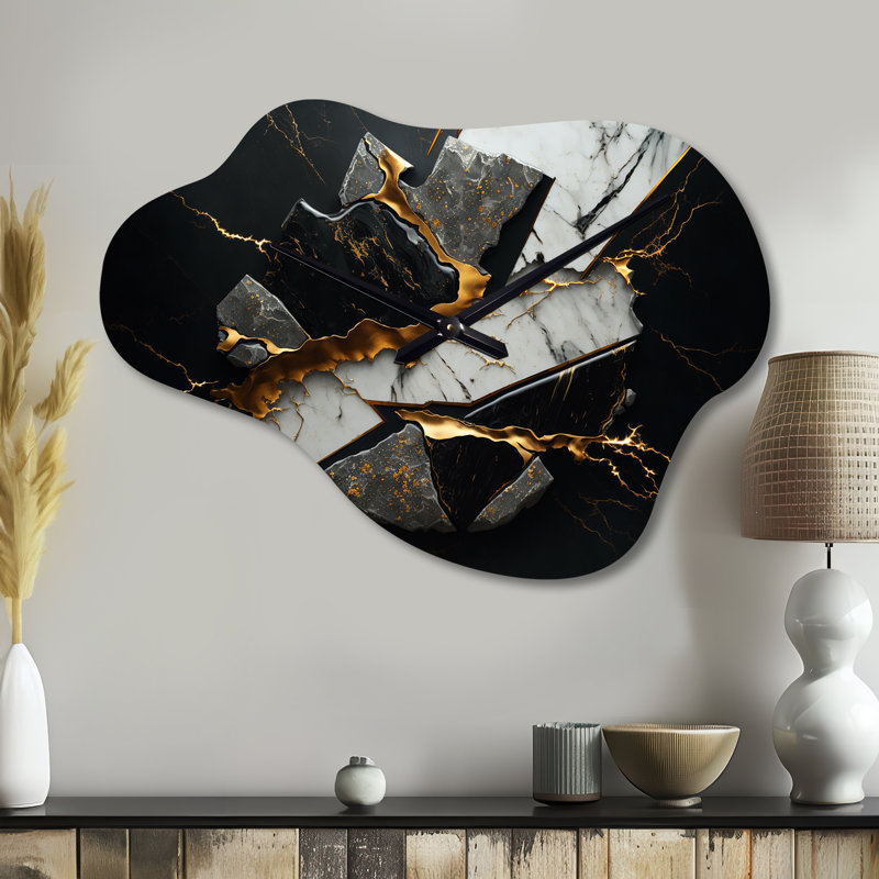 Horloge murale en métal Dalt Abstract Geode Black III - Marble, Petit