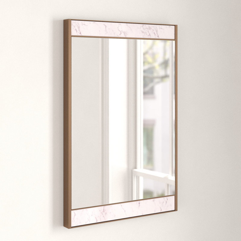Lina Rectangular Metal Wall Mirror with Marble, Wall Mirror
