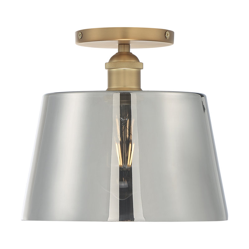 Annette Glass Semi Flush Mount, Brushed Brass / Smoked Glass, 9'' H x 10'' W x 10'' D
