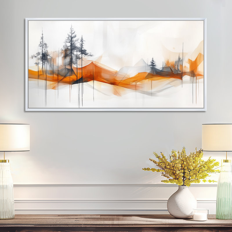 Impression sur toile encadrée orange gris Cassius III - Serene, paysage, H 20 po x l 40 po, Cadre flottant blanc
