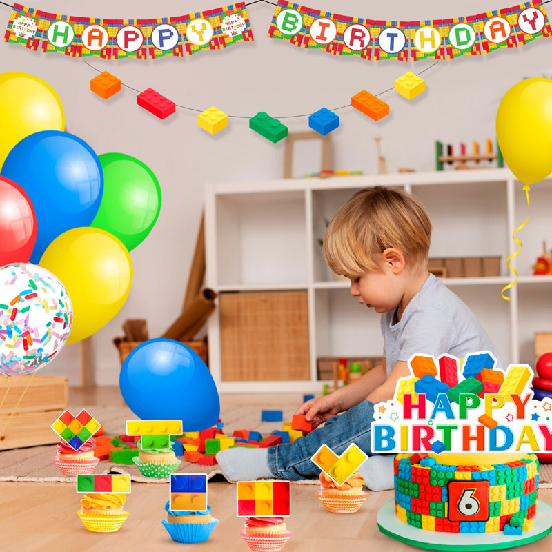 Block Party Decorations,53 Pcs Building Blocks Birthday Decorations Set