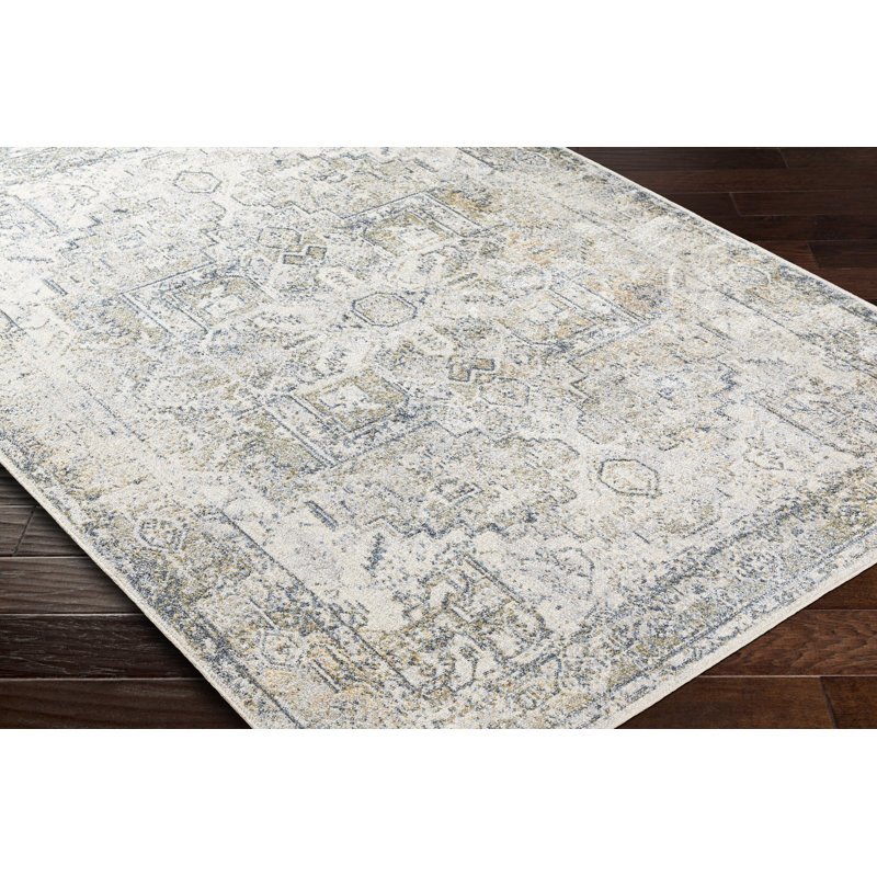 Tapis bleu / ivoire Weldon, Rectangle 5 pi 3 po x 7 pi