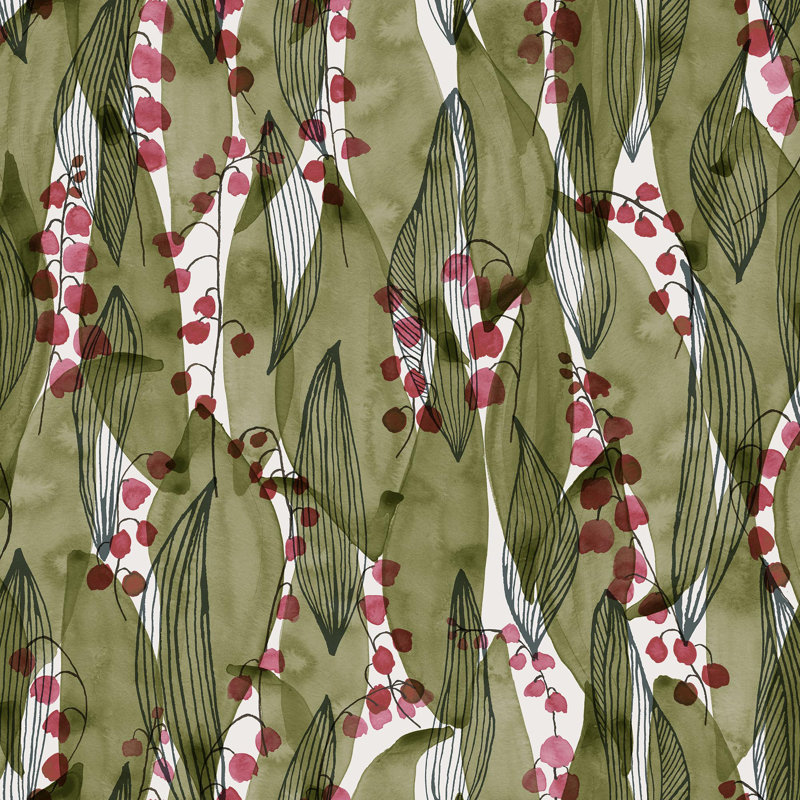 Rouleau de papier peint lisse Girace, Olive / rose
