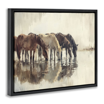 Herd Of Horses Drinking  Floater Canvas Wall Art, design by Franklyn Gregory