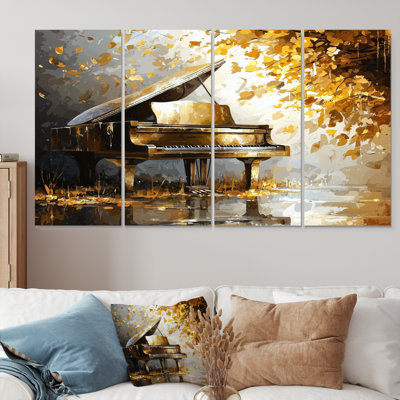 «Gold Piano On Stage - Music Piano», ensemble de reproduction d'art mural