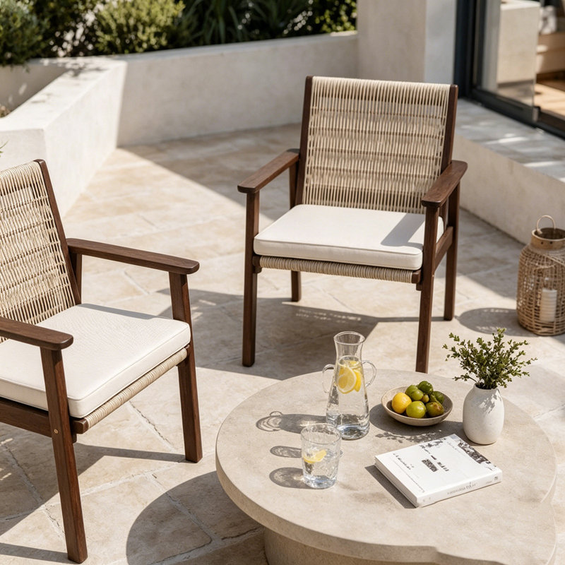 Chaise de salle à manger d'extérieur, chaises de patio en bois d'acacia et rotin tissé en osier, siège de fauteuil d'extérieur