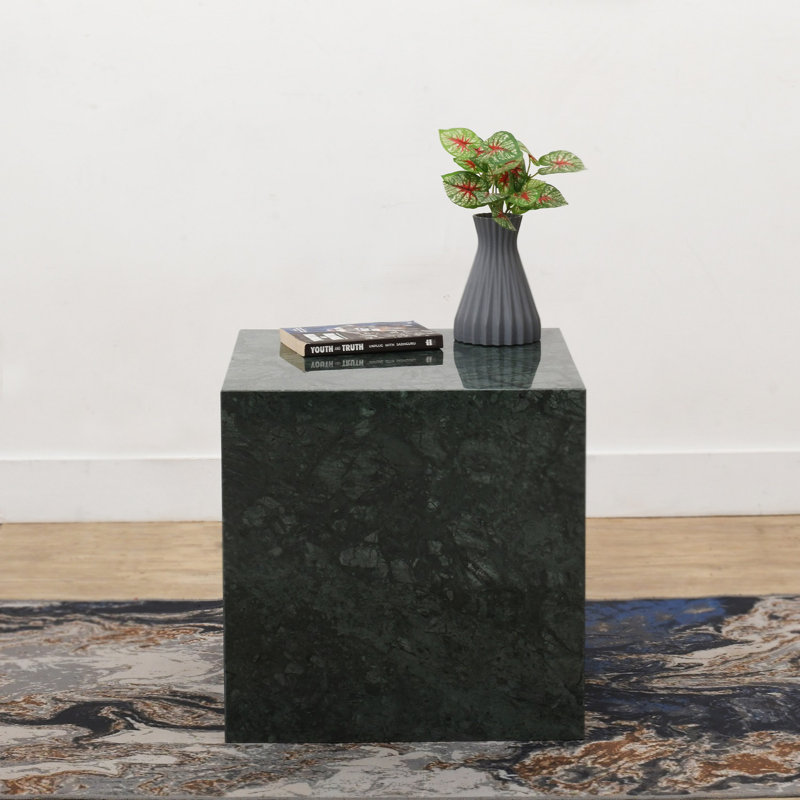  Table d'appoint en marbre, Noir mat, H 18 po x L 18 po x l 18 po