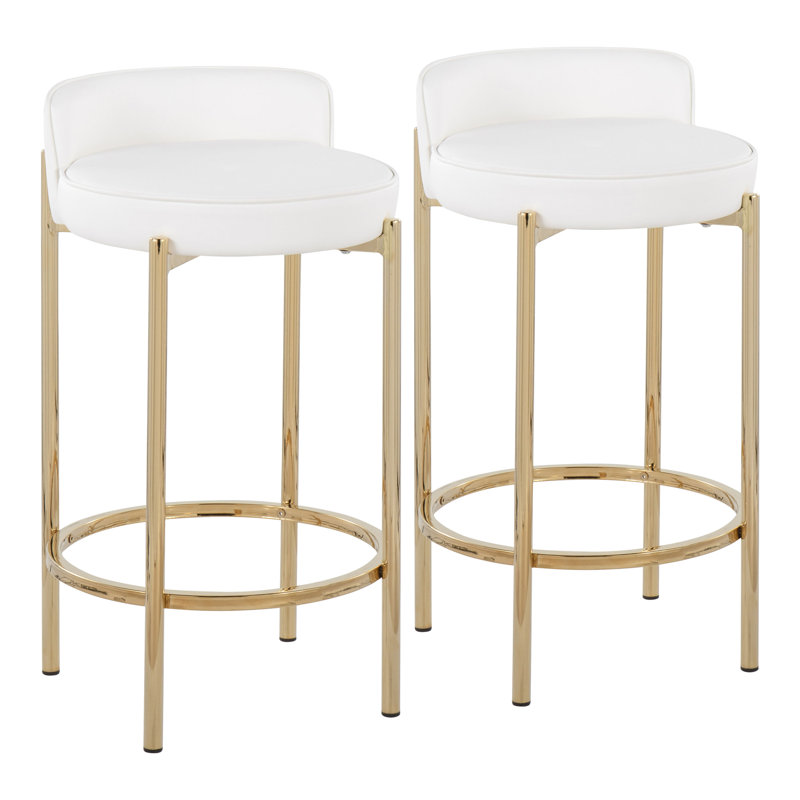 Suveer 25.5'' Faux Leather Counter Stool, Chrome Finish, White Faux Leather