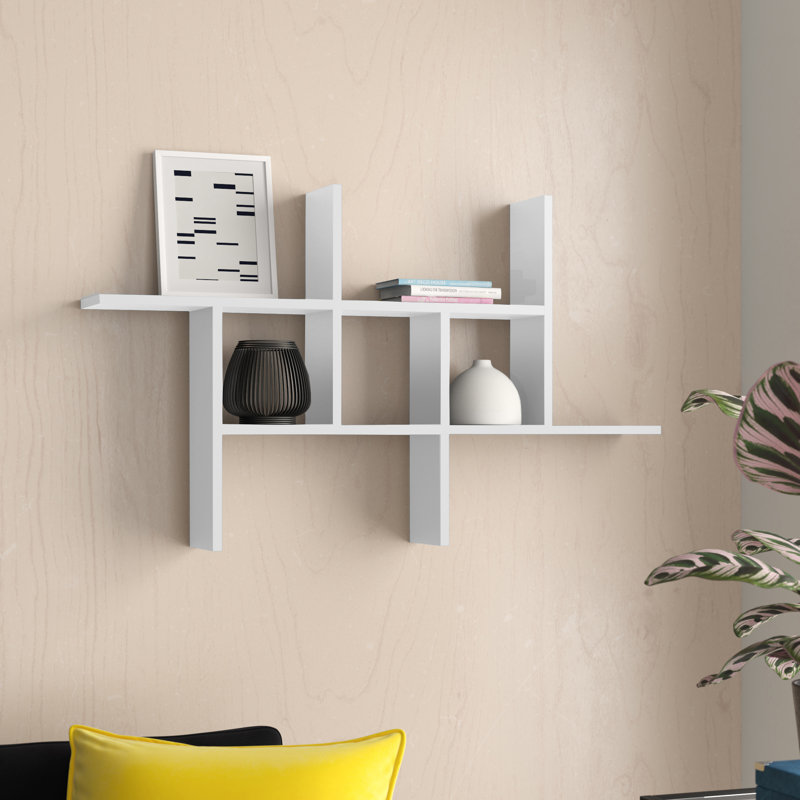 Suffield 4-Shelve Manufactured Wood Asymmetrical Tiered Shelf, White