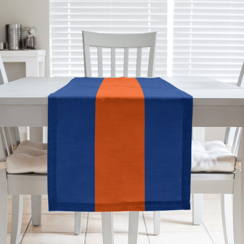 Chemin de table New York, 72 po x 16 po, Bleu royal / orange / bleu royal, Mélange de coton