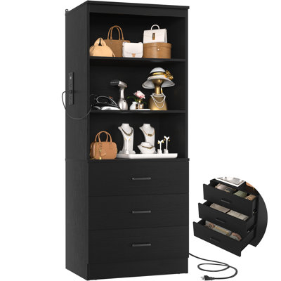 Système de rangement autoportant 23,6 po x 71 po avec station de charge et 3 tiroirs