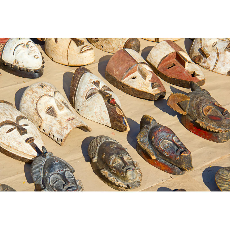 African Wooden Masks by Swisshippo - Wrapped Canvas Print, 61cm H x 91cm W x 3.8cm D