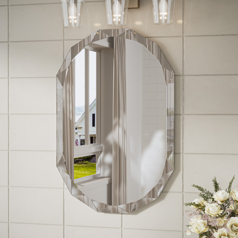 Miroir octogonal biseauté sans cadre Pearlette, 24 po x 16 po