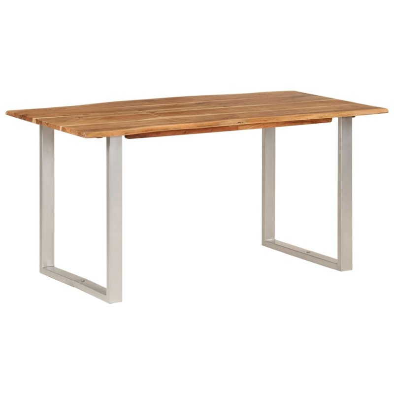  Table de salle à manger en bois naturel et argent, H 29,9 po x L 60,6 po x l 31,5 po, Blanc