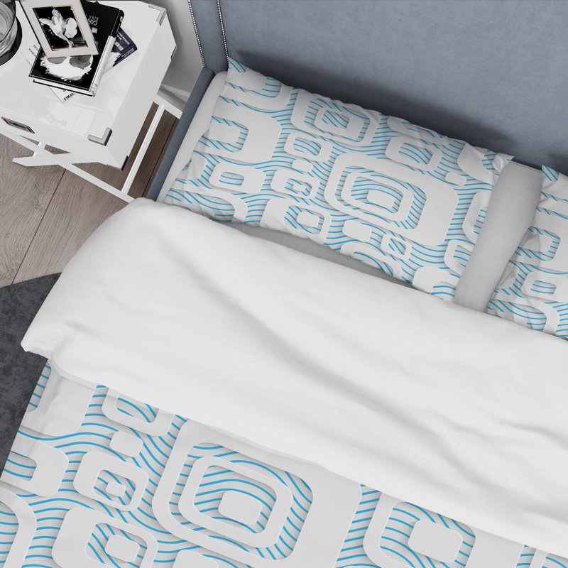 Full/Queen Blue and Gray Abstract Microfiber Duvet Cover Set