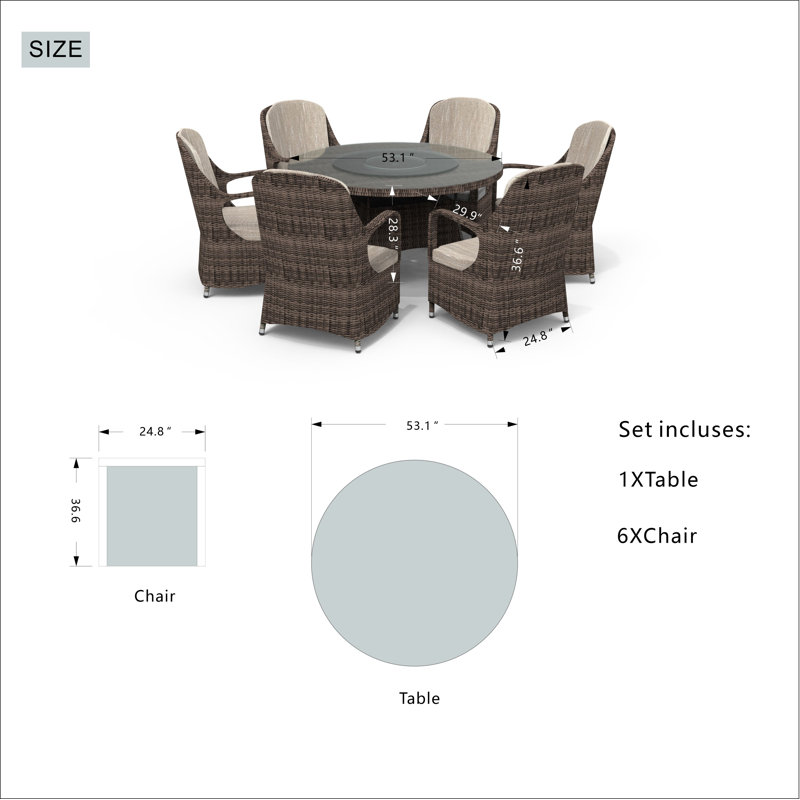 Northpoint 6 - Person Wicker Patio Dining Set with Round Table , Cushions Included, Beige, Brown
